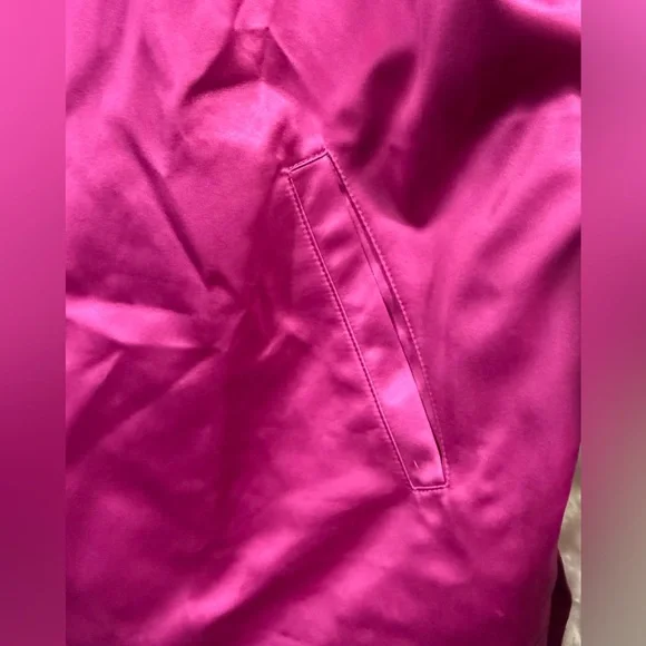 Dennis Basso Womens Full Zip‎ Fuchsia Satin Finish Hooded Size 1X Trench Coat - Picture 10 of 12